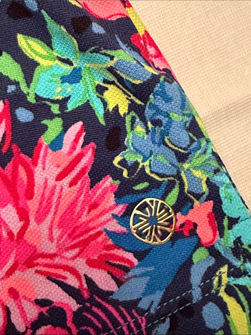 Lilly Pulitzer Luxletic Navy Floral Polo with Pink & Green - Picture 5 of 8